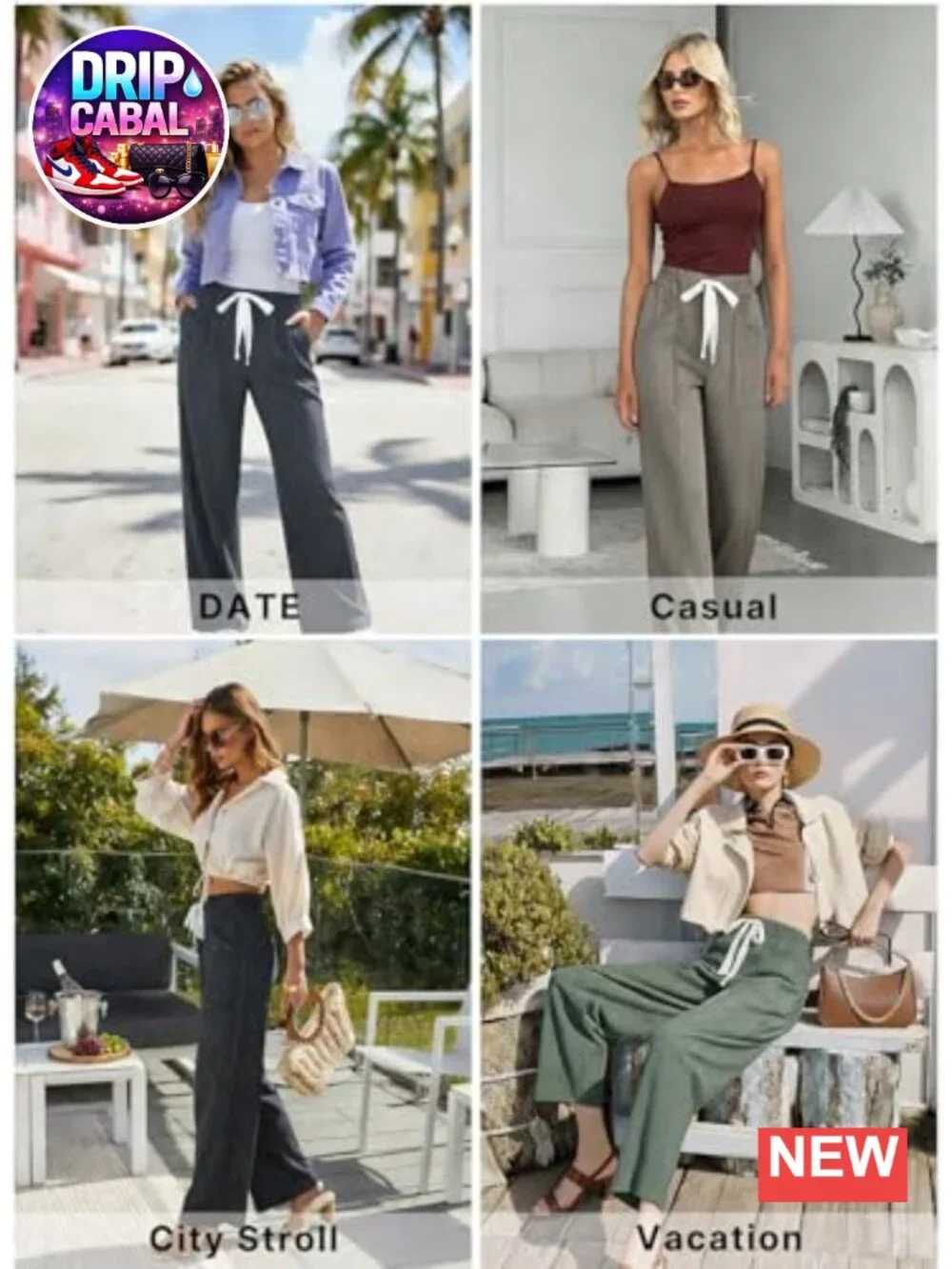 Elastic High Waist Striped Wide Leg Pants